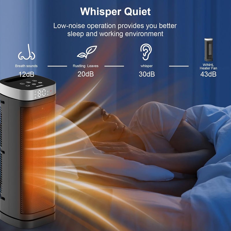 WINHL Space Heater, 17 Inches Electric Heaters for Indoor Use with Thermostat and Remote, 70°Oscillation, 12H Timer, 5 Modes, 1500W PTC Ceramic Fast Safety Heat for Office Bedroom Home - Image 5
